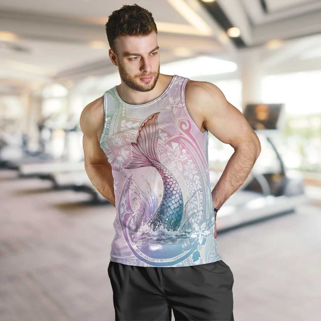 Hawaii Mermaid Sweet Pastel Men Tank Top Polynesian Pattern Fish Hook