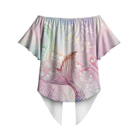 Hawaii Mermaid Sweet Pastel Off Shoulder Wrap Waist Top Polynesian Pattern Fish Hook LT01 - Polynesian Pride