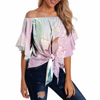 Hawaii Mermaid Sweet Pastel Off Shoulder Wrap Waist Top Polynesian Pattern Fish Hook LT01 - Polynesian Pride