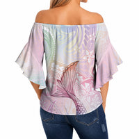 Hawaii Mermaid Sweet Pastel Off Shoulder Wrap Waist Top Polynesian Pattern Fish Hook LT01 - Polynesian Pride