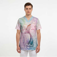 Hawaii Mermaid Sweet Pastel Scrub Top Polynesian Pattern Fish Hook