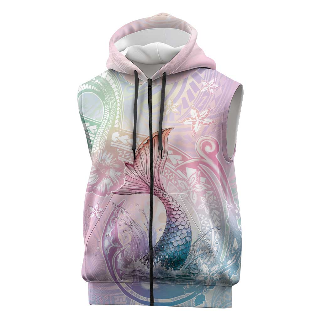 Hawaii Mermaid Sweet Pastel Sleeveless Zip Hoodie Polynesian Pattern Fish Hook LT01 Multicolor - Polynesian Pride