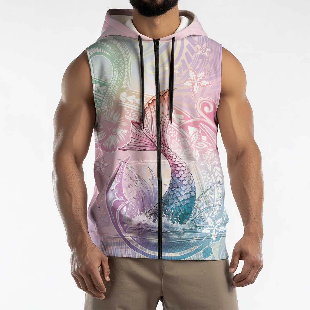 Hawaii Mermaid Sweet Pastel Sleeveless Zip Hoodie Polynesian Pattern Fish Hook LT01 - Polynesian Pride