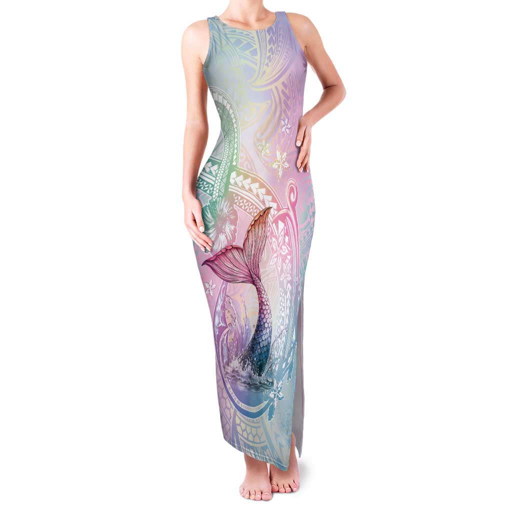 Hawaii Mermaid Sweet Pastel Tank Maxi Dress Polynesian Pattern Fish Hook