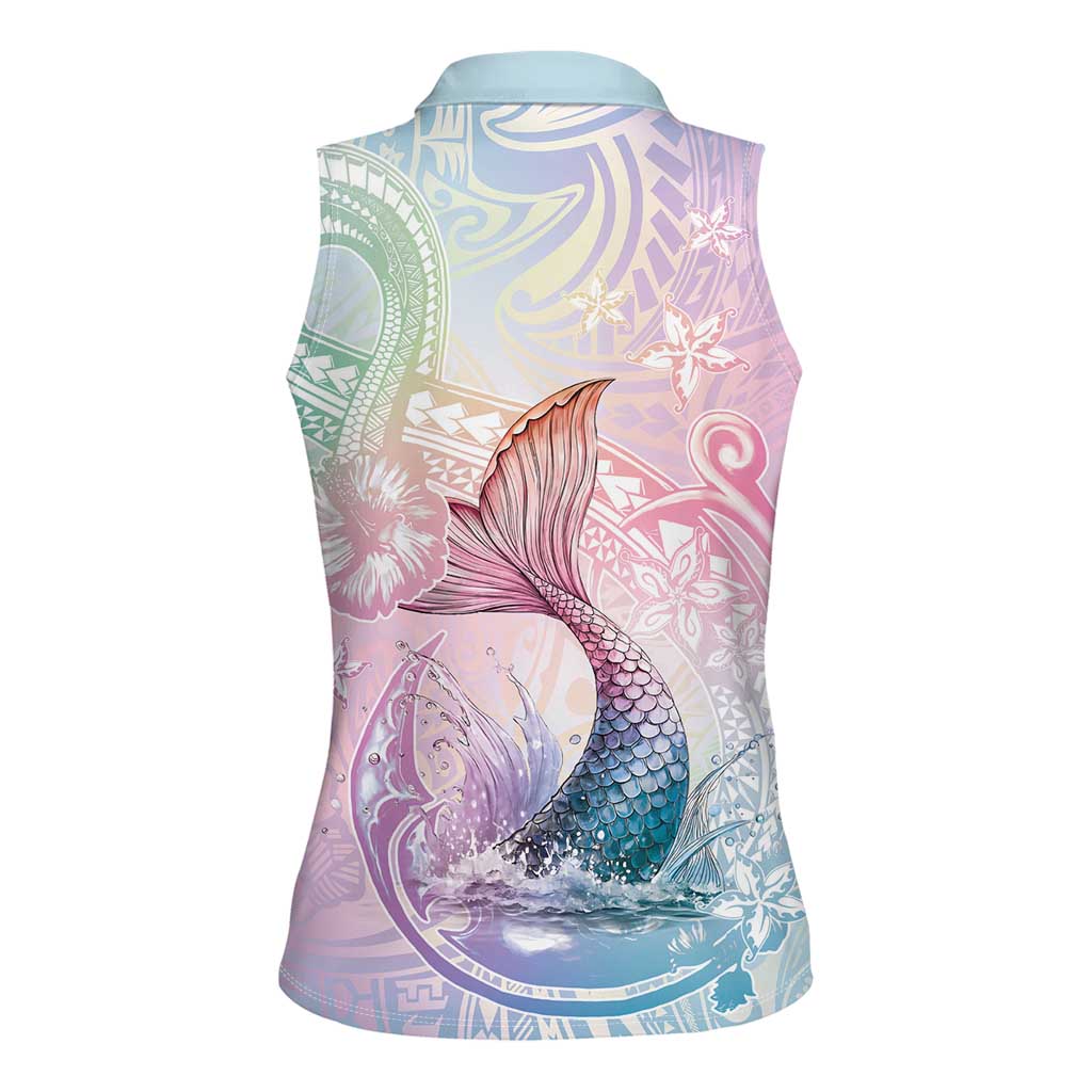 Hawaii Mermaid Sweet Pastel Women Sleeveless Polo Shirt Polynesian Pattern Fish Hook