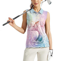Hawaii Mermaid Sweet Pastel Women Sleeveless Polo Shirt Polynesian Pattern Fish Hook
