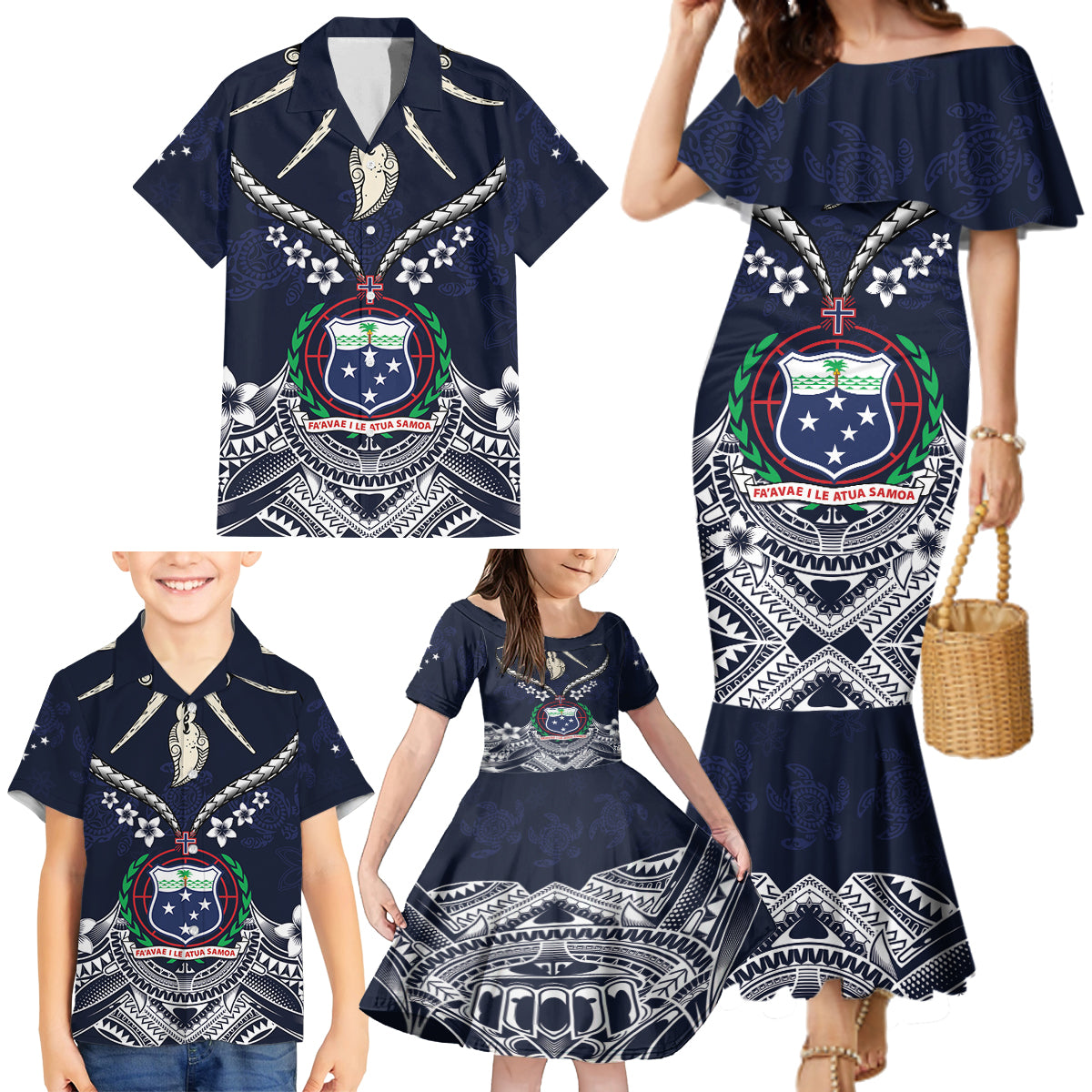 Samoa Independence Day Family Matching Mermaid Dress and Hawaiian Shirt Ula Nifo Mix Turtle LT01 - Polynesian Pride