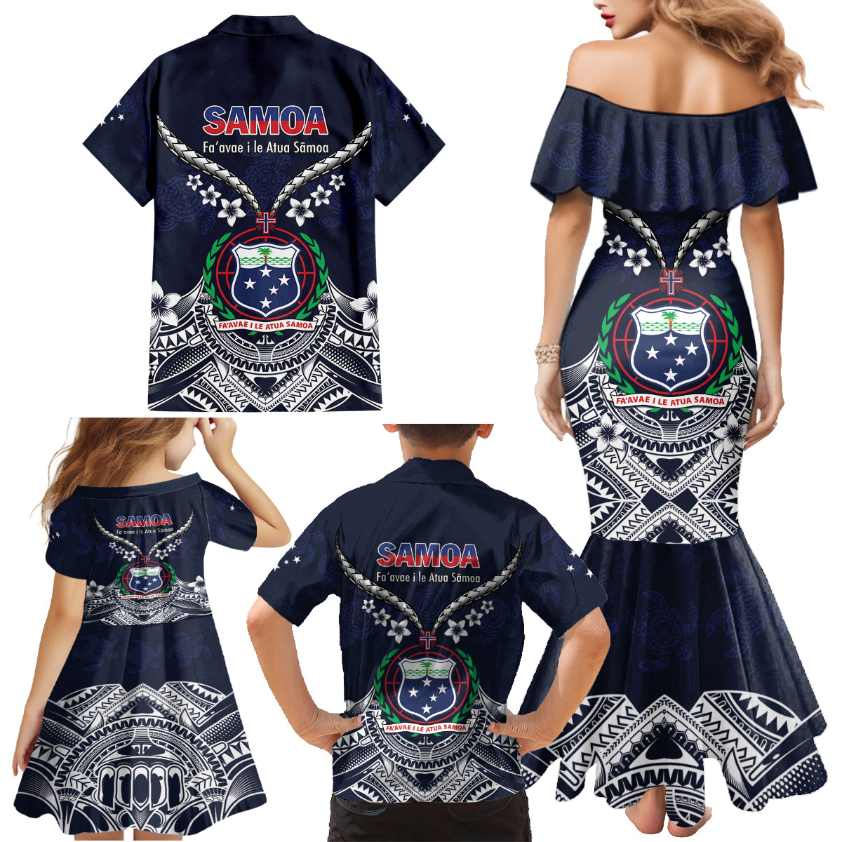 Samoa Independence Day Family Matching Mermaid Dress and Hawaiian Shirt Ula Nifo Mix Turtle LT01 - Polynesian Pride