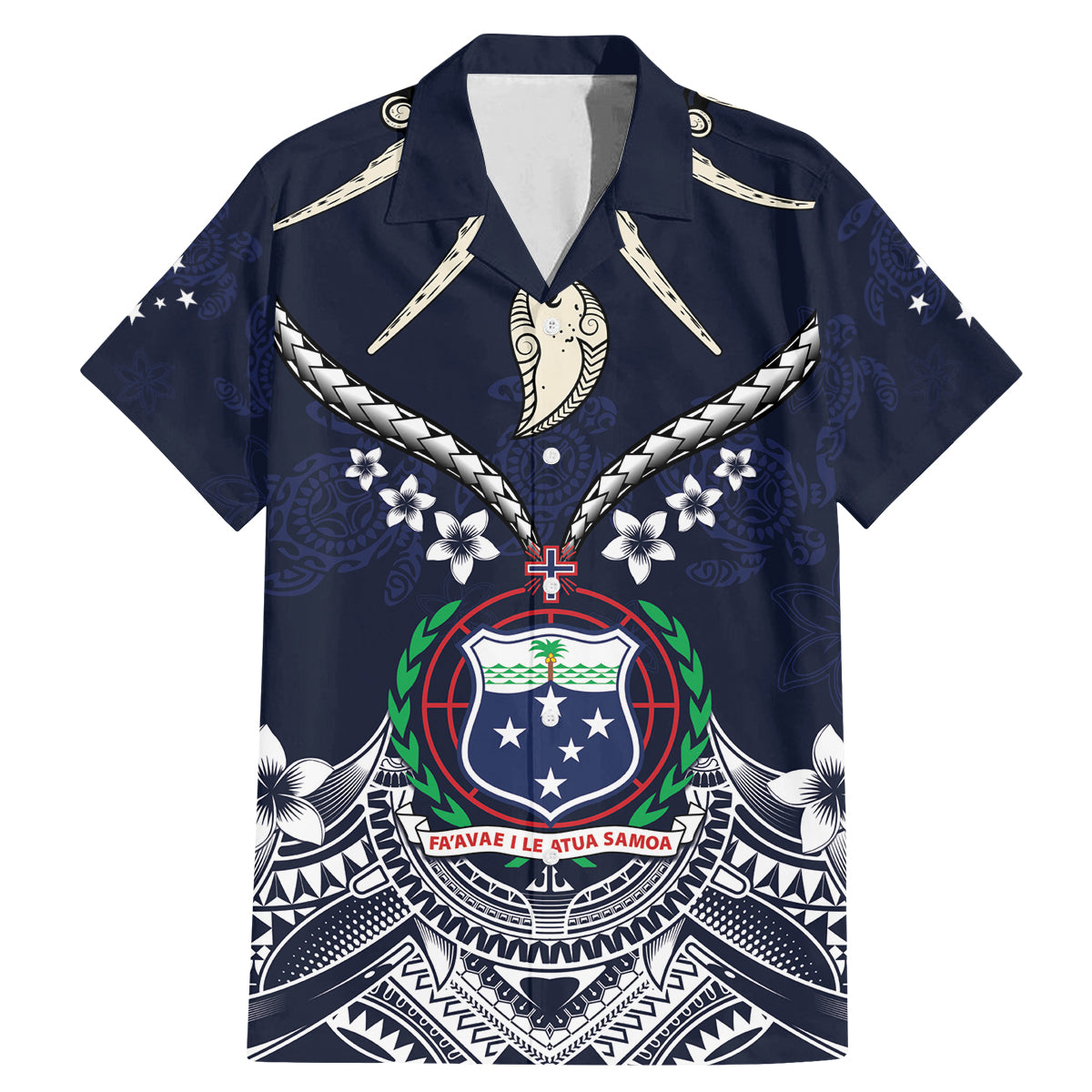 Samoa Independence Day Family Matching Mermaid Dress and Hawaiian Shirt Ula Nifo Mix Turtle LT01 Dad's Shirt - Short Sleeve Blue - Polynesian Pride
