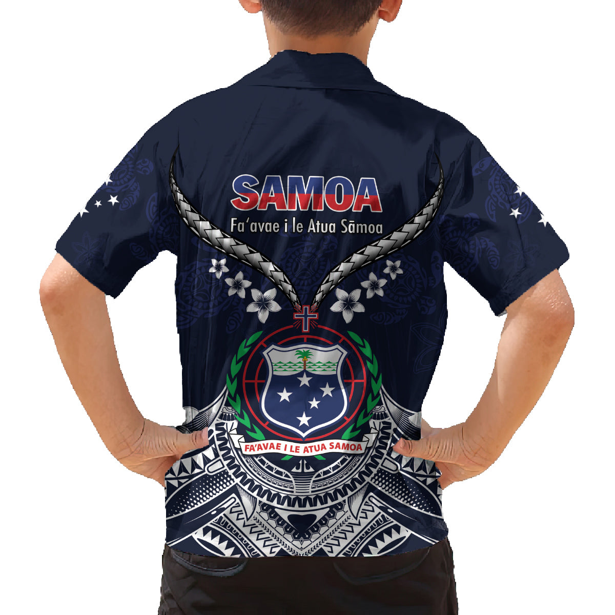 Samoa Independence Day Family Matching Off The Shoulder Long Sleeve Dress and Hawaiian Shirt Ula Nifo Mix Turtle LT01 - Polynesian Pride