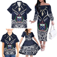 Samoa Independence Day Family Matching Off The Shoulder Long Sleeve Dress and Hawaiian Shirt Ula Nifo Mix Turtle LT01 - Polynesian Pride