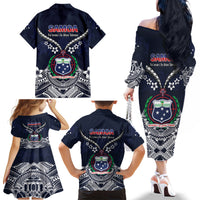 Samoa Independence Day Family Matching Off The Shoulder Long Sleeve Dress and Hawaiian Shirt Ula Nifo Mix Turtle LT01 - Polynesian Pride