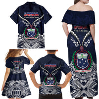 Samoa Independence Day Family Matching Off Shoulder Maxi Dress and Hawaiian Shirt Ula Nifo Mix Turtle LT01 - Polynesian Pride