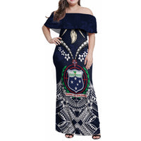 Samoa Independence Day Family Matching Off Shoulder Maxi Dress and Hawaiian Shirt Ula Nifo Mix Turtle LT01 Mom's Dress Blue - Polynesian Pride