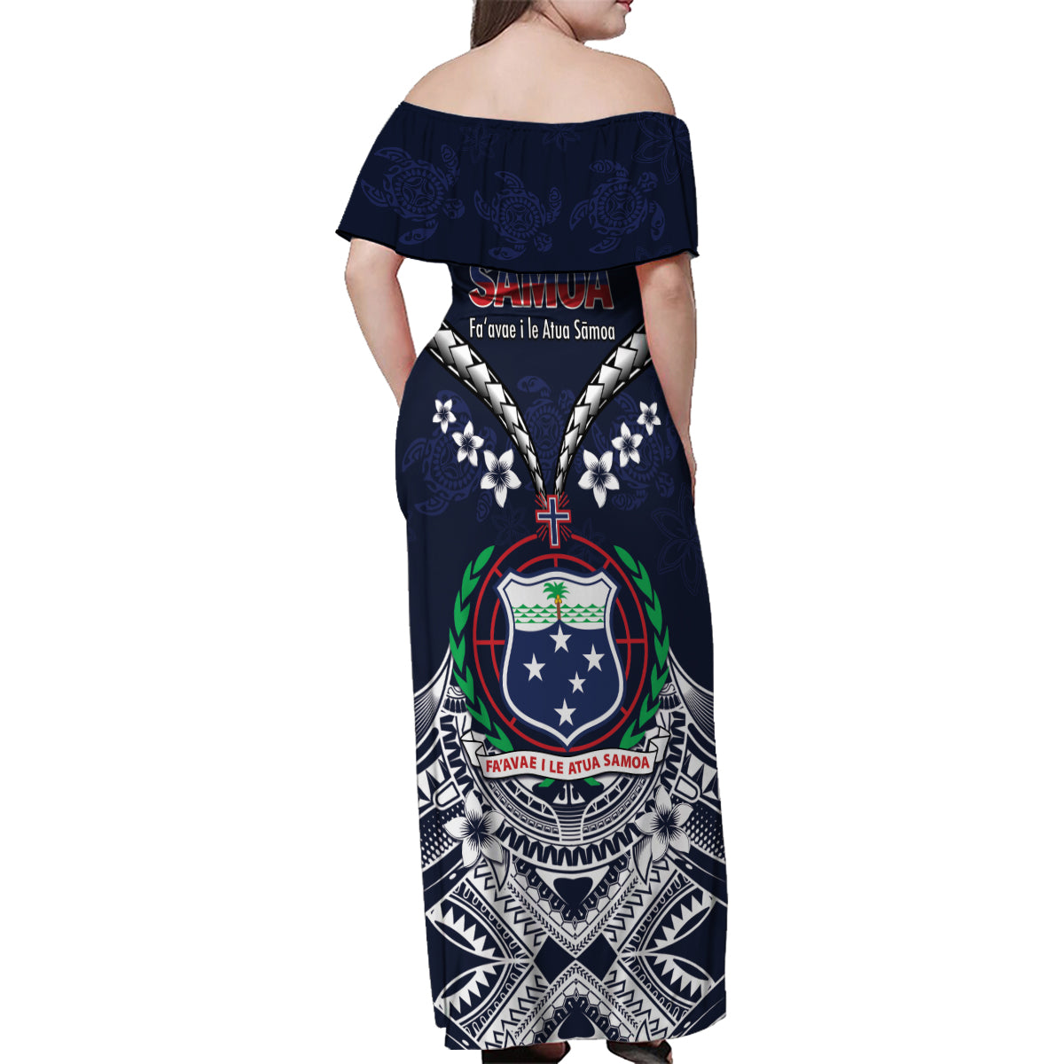 Samoa Independence Day Family Matching Off Shoulder Maxi Dress and Hawaiian Shirt Ula Nifo Mix Turtle LT01 - Polynesian Pride