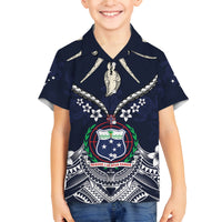 Samoa Independence Day Family Matching Off Shoulder Short Dress and Hawaiian Shirt Ula Nifo Mix Turtle LT01 Son's Shirt Blue - Polynesian Pride