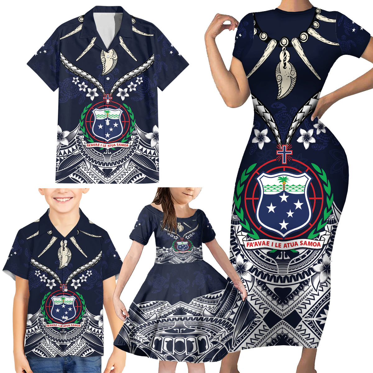 Samoa Independence Day Family Matching Short Sleeve Bodycon Dress and Hawaiian Shirt Ula Nifo Mix Turtle LT01 - Polynesian Pride