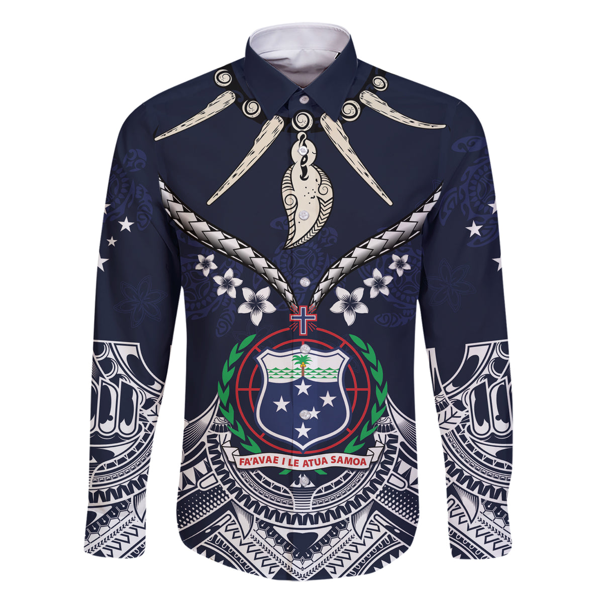 Samoa Independence Day Family Matching Short Sleeve Bodycon Dress and Hawaiian Shirt Ula Nifo Mix Turtle LT01 Dad's Shirt - Long Sleeve Blue - Polynesian Pride