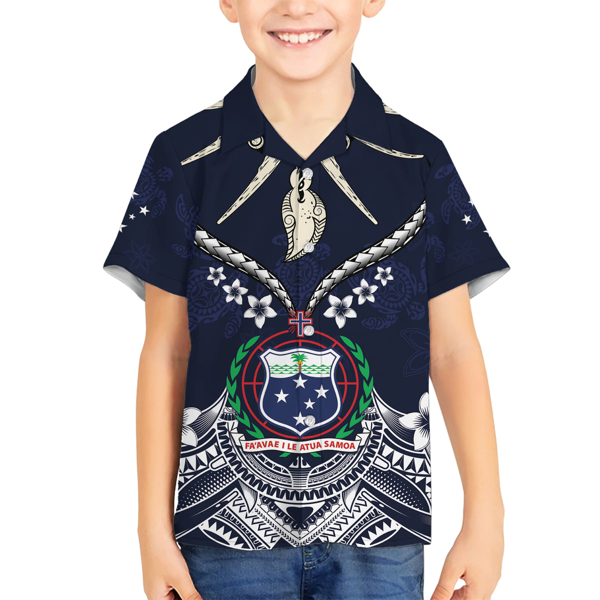 Samoa Independence Day Family Matching Short Sleeve Bodycon Dress and Hawaiian Shirt Ula Nifo Mix Turtle LT01 Son's Shirt Blue - Polynesian Pride