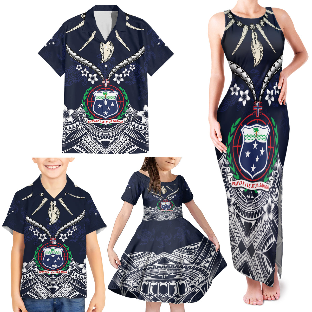 Samoa Independence Day Family Matching Tank Maxi Dress and Hawaiian Shirt Ula Nifo Mix Turtle LT01 - Polynesian Pride
