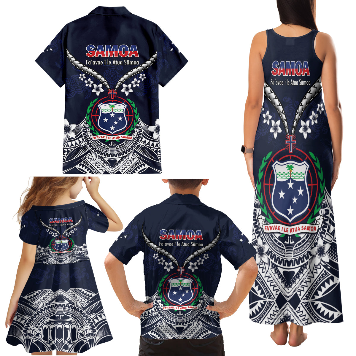 Samoa Independence Day Family Matching Tank Maxi Dress and Hawaiian Shirt Ula Nifo Mix Turtle LT01 - Polynesian Pride