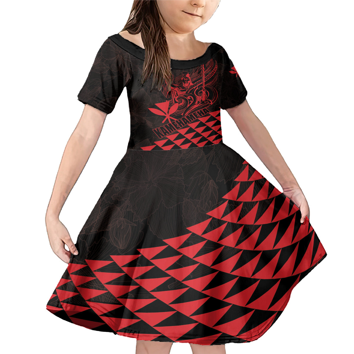 Personalized King Kamehameha Day Family Matching Mermaid Dress and Hawaiian Shirt Kakau Polynesian Pattern LT01 Daughter's Dress Red - Polynesian Pride
