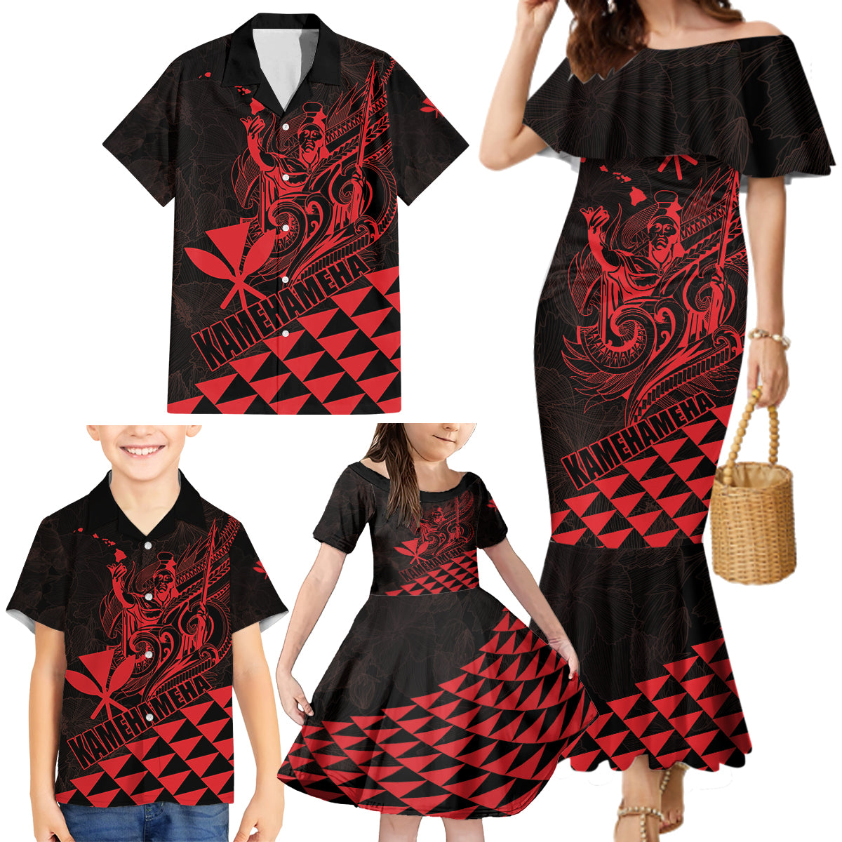 Personalized King Kamehameha Day Family Matching Mermaid Dress and Hawaiian Shirt Kakau Polynesian Pattern LT01 - Polynesian Pride