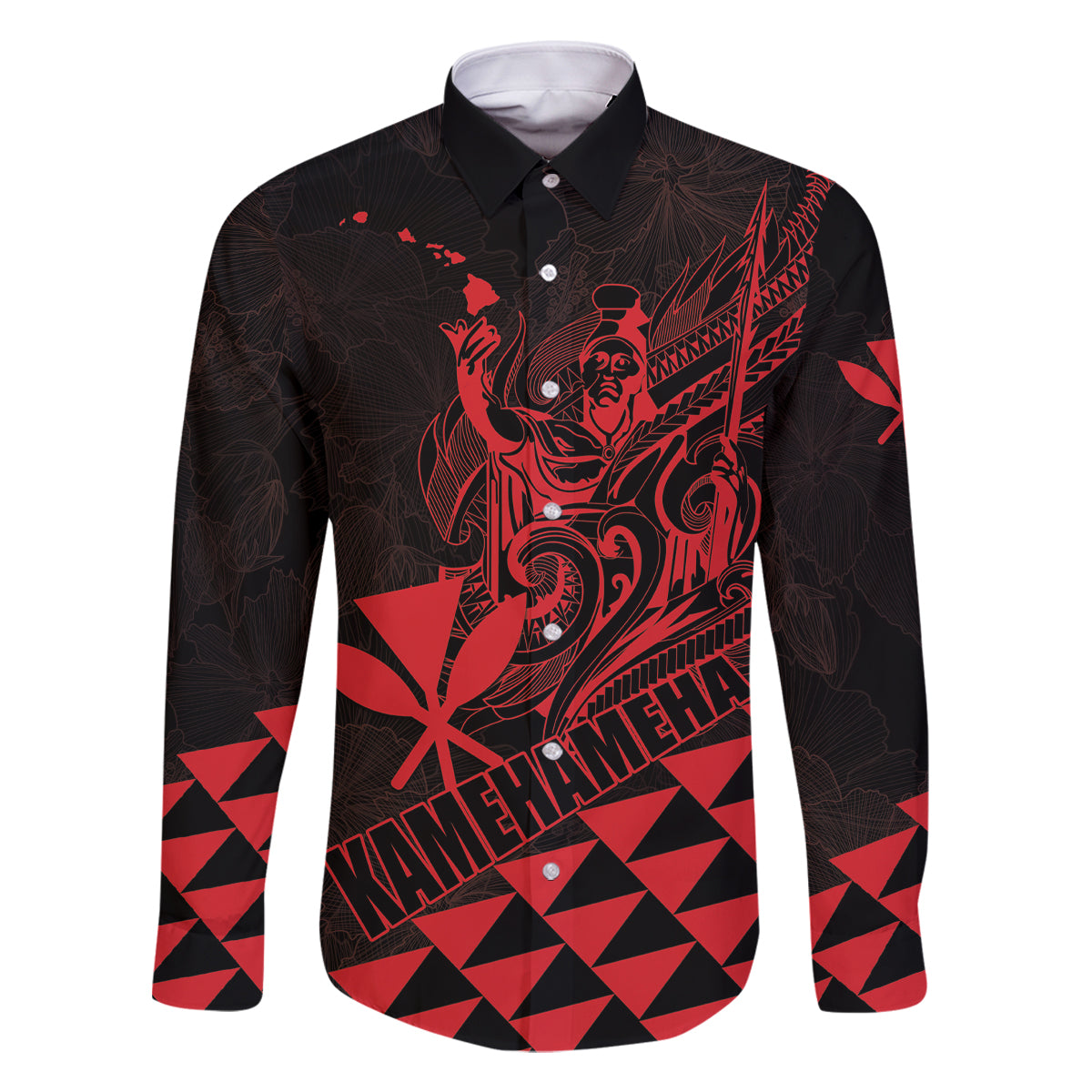 Personalized King Kamehameha Day Family Matching Mermaid Dress and Hawaiian Shirt Kakau Polynesian Pattern LT01 Dad's Shirt - Long Sleeve Red - Polynesian Pride