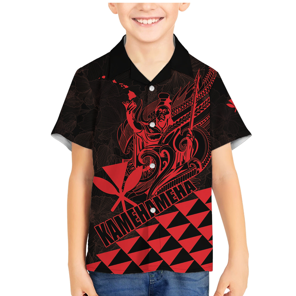 Personalized King Kamehameha Day Family Matching Mermaid Dress and Hawaiian Shirt Kakau Polynesian Pattern LT01 Son's Shirt Red - Polynesian Pride