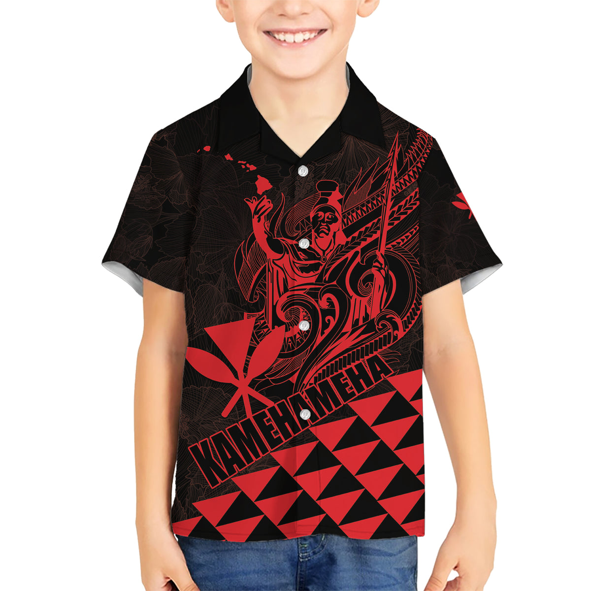 Personalized King Kamehameha Day Kid Hawaiian Shirt Kakau Polynesian Pattern LT01 Kid Red - Polynesian Pride