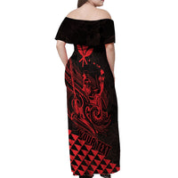 Personalized King Kamehameha Day Off Shoulder Maxi Dress Kakau Polynesian Pattern