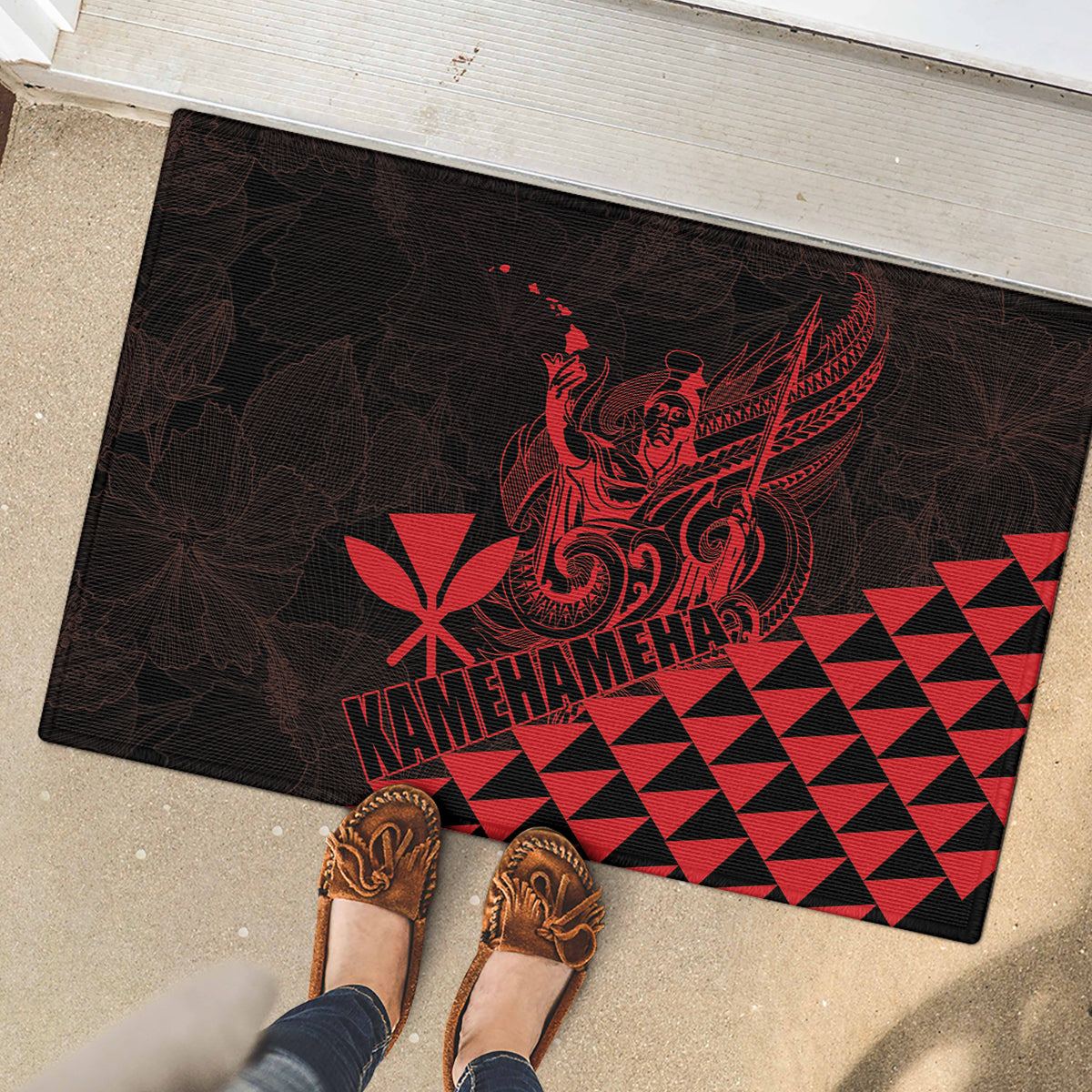 King Kamehameha Day Rubber Doormat Kakau Polynesian Pattern