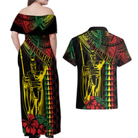 King Kamehameha Day Couples Matching Off Shoulder Maxi Dress and Hawaiian Shirt Hawaii Kakau Reggae LT01 - Polynesian Pride