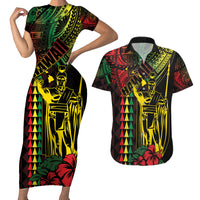 King Kamehameha Day Couples Matching Short Sleeve Bodycon Dress and Hawaiian Shirt Hawaii Kakau Reggae LT01 Black - Polynesian Pride
