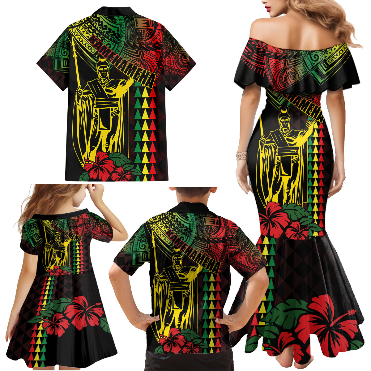 King Kamehameha Day Family Matching Mermaid Dress and Hawaiian Shirt Hawaii Kakau Reggae LT01 - Polynesian Pride