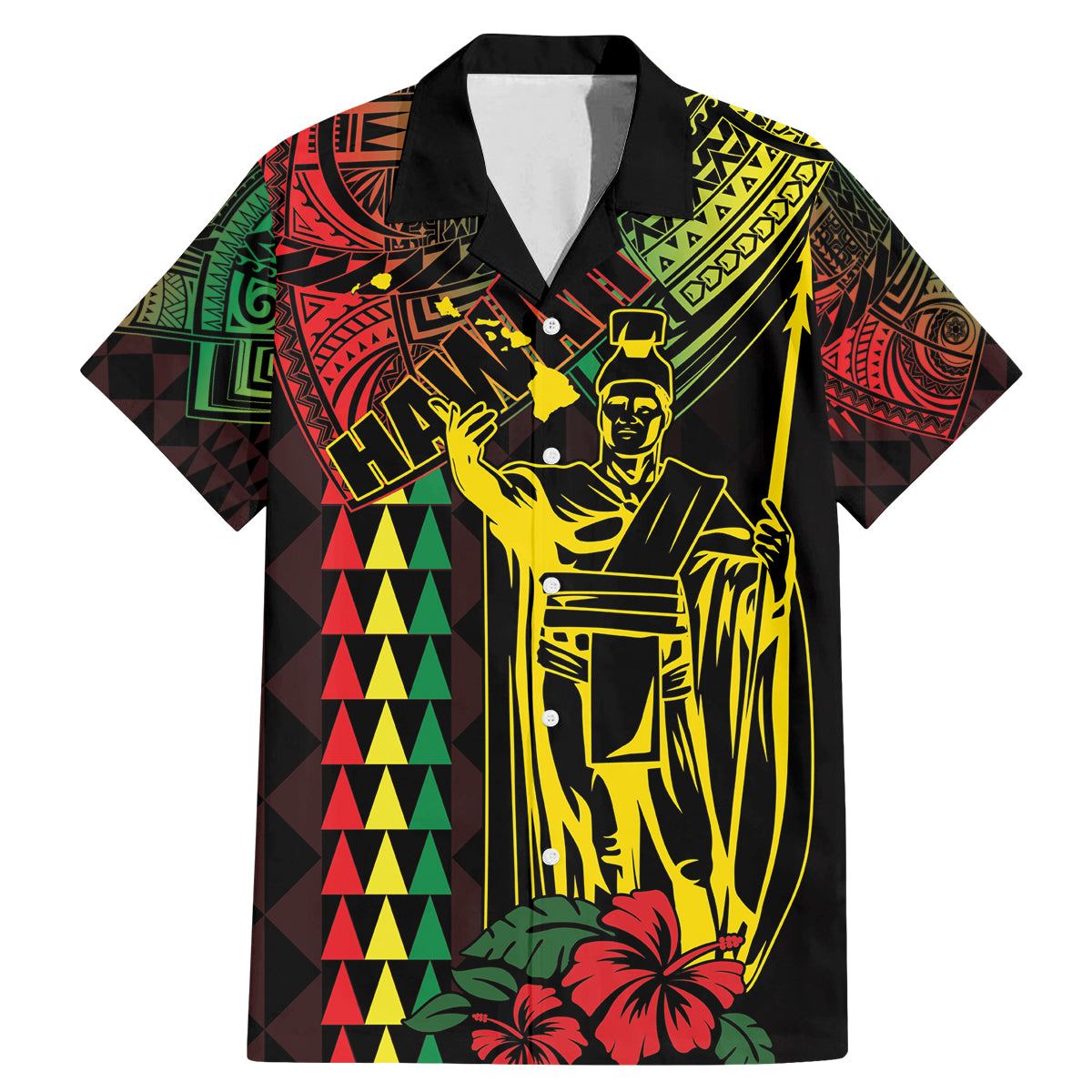 King Kamehameha Day Family Matching Mermaid Dress and Hawaiian Shirt Hawaii Kakau Reggae LT01 Dad's Shirt - Short Sleeve Black - Polynesian Pride