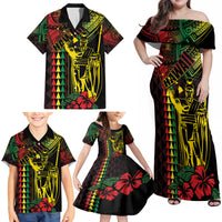 King Kamehameha Day Family Matching Off Shoulder Maxi Dress and Hawaiian Shirt Hawaii Kakau Reggae LT01 - Polynesian Pride