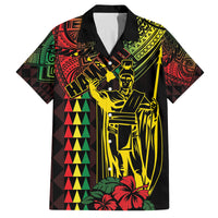 King Kamehameha Day Family Matching Off Shoulder Maxi Dress and Hawaiian Shirt Hawaii Kakau Reggae LT01 Dad's Shirt - Short Sleeve Black - Polynesian Pride