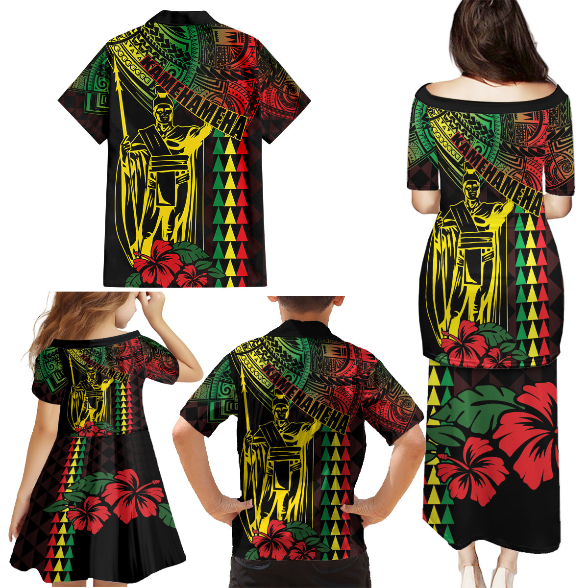 King Kamehameha Day Family Matching Puletasi and Hawaiian Shirt Hawaii Kakau Reggae LT01 - Polynesian Pride