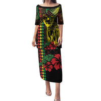 King Kamehameha Day Family Matching Puletasi and Hawaiian Shirt Hawaii Kakau Reggae LT01 Mom's Dress Black - Polynesian Pride
