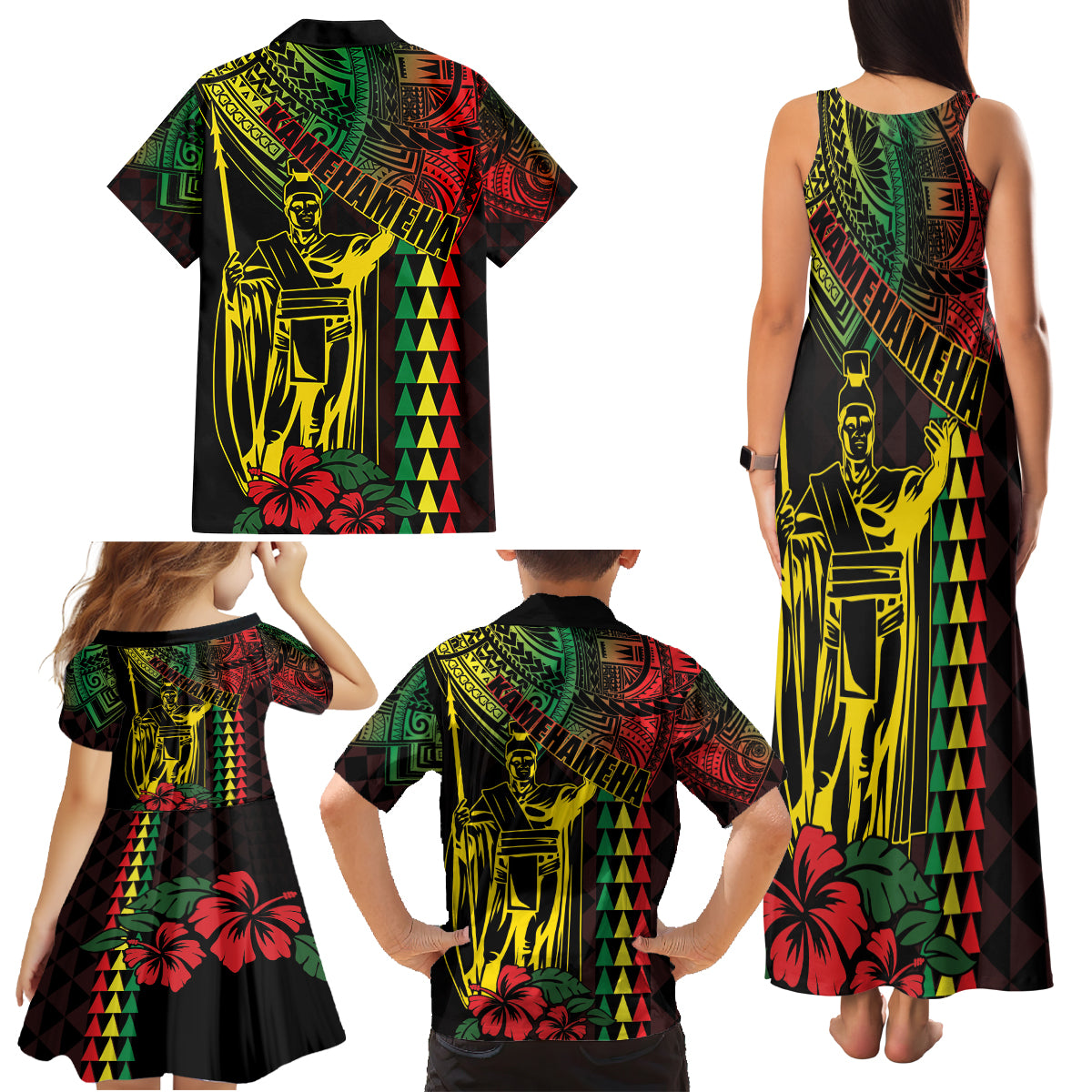 King Kamehameha Day Family Matching Tank Maxi Dress and Hawaiian Shirt Hawaii Kakau Reggae LT01 - Polynesian Pride