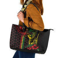 King Kamehameha Day Leather Tote Bag Hawaii Kakau Reggae LT01 Black - Polynesian Pride