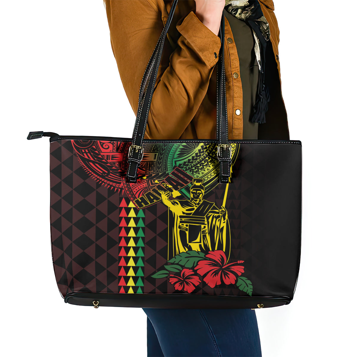 King Kamehameha Day Leather Tote Bag Hawaii Kakau Reggae LT01 - Polynesian Pride