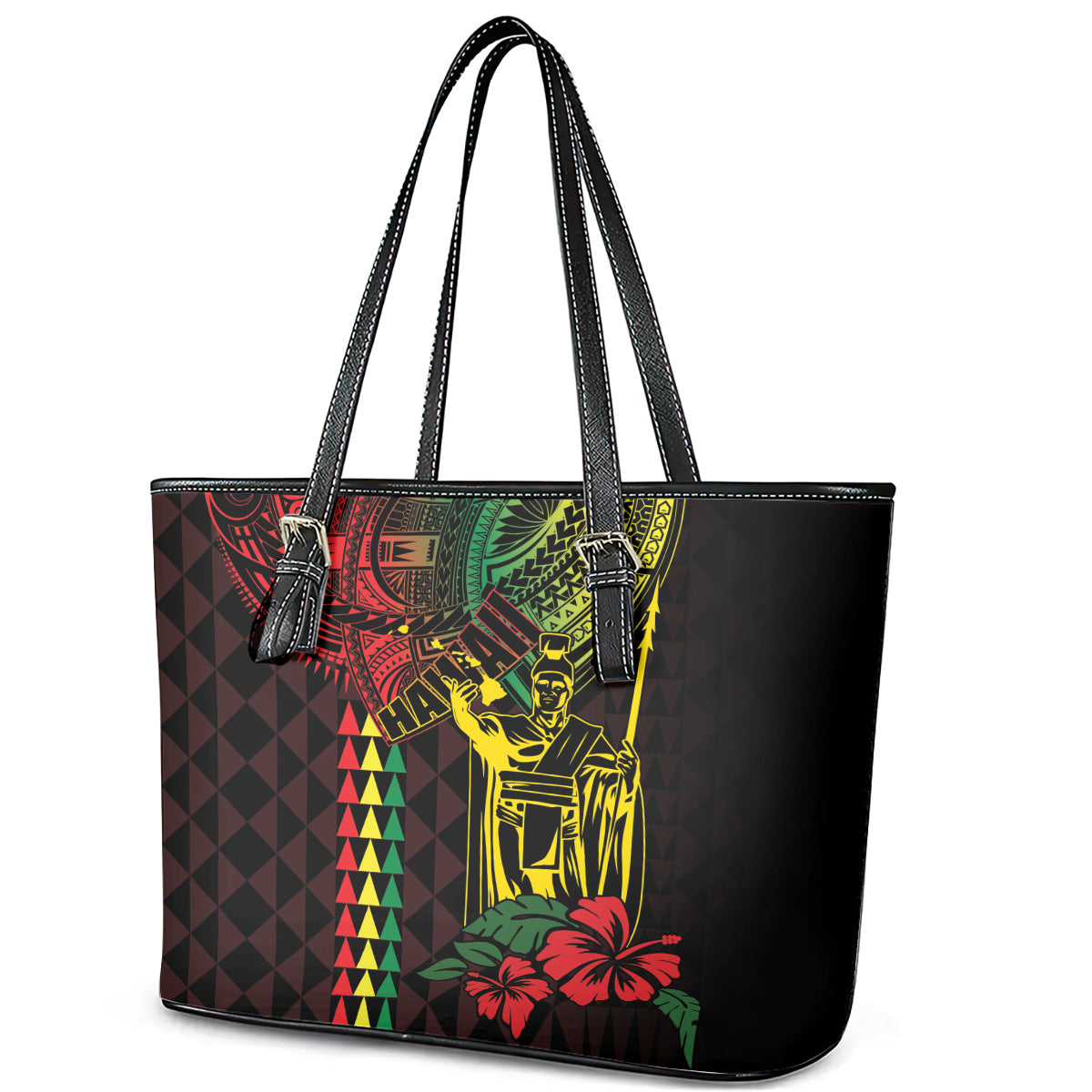 King Kamehameha Day Leather Tote Bag Hawaii Kakau Reggae LT01 - Polynesian Pride