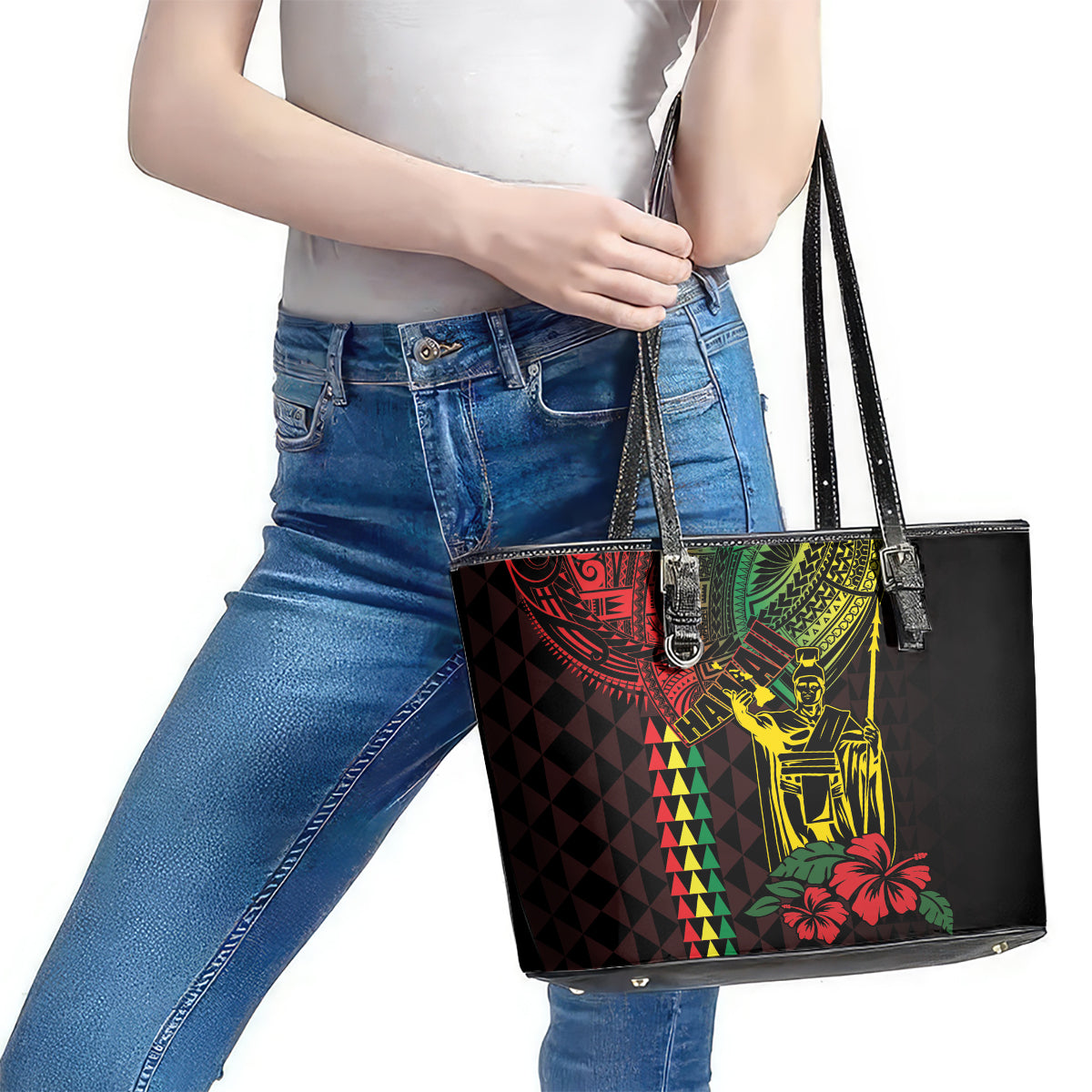 King Kamehameha Day Leather Tote Bag Hawaii Kakau Reggae LT01 - Polynesian Pride