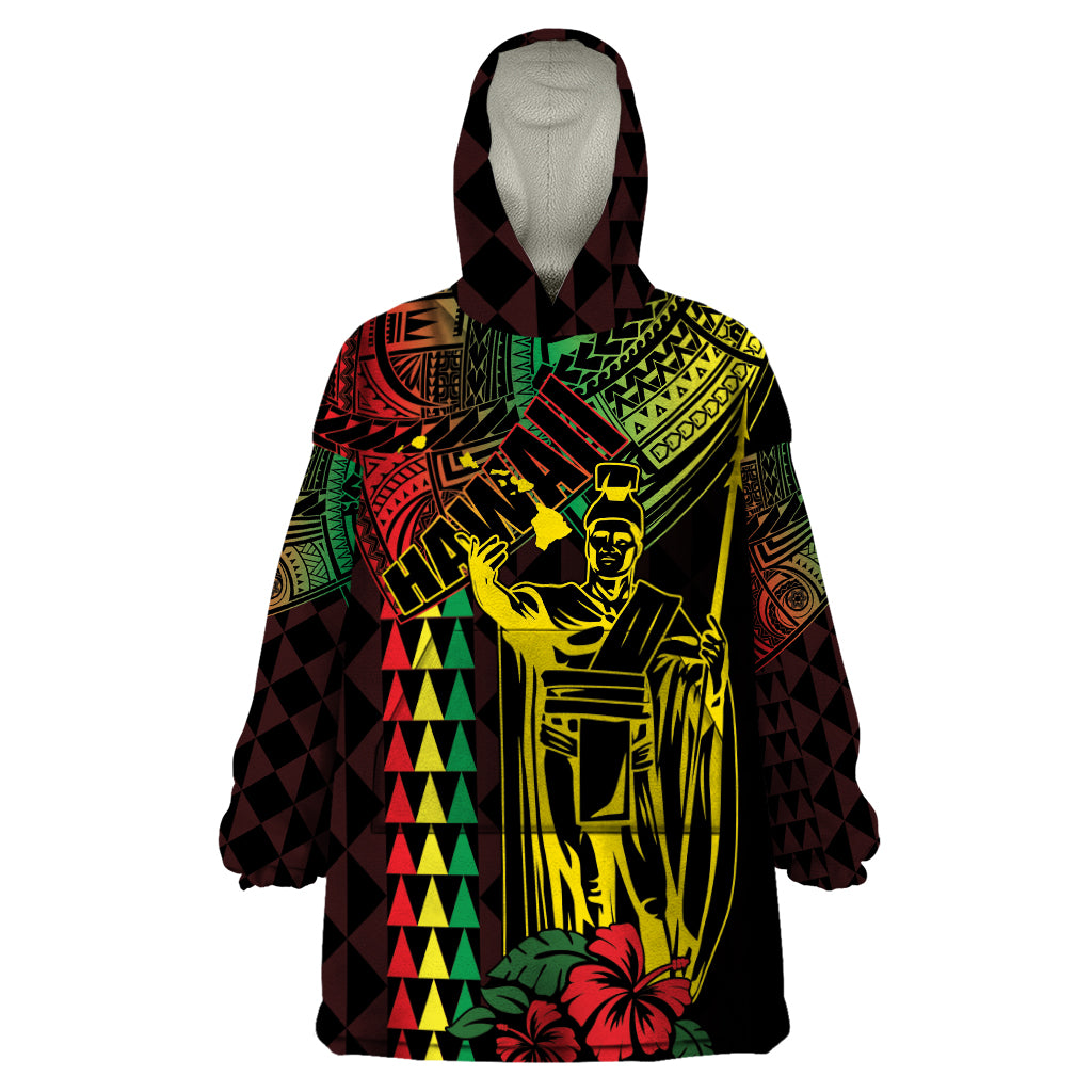 King Kamehameha Day Wearable Blanket Hoodie Hawaii Kakau Reggae LT01 One Size Black - Polynesian Pride