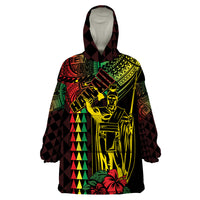 King Kamehameha Day Wearable Blanket Hoodie Hawaii Kakau Reggae LT01 One Size Black - Polynesian Pride