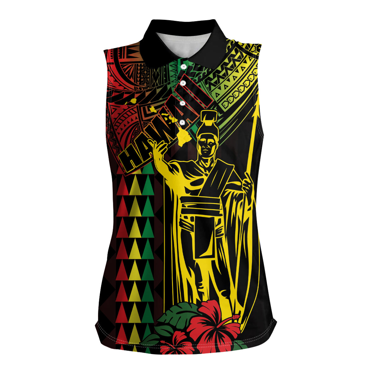 King Kamehameha Day Women Sleeveless Polo Shirt Hawaii Kakau Reggae LT01 Female Black - Polynesian Pride