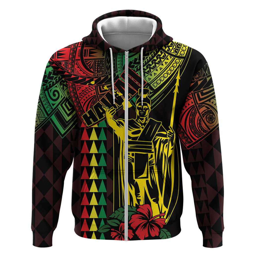 King Kamehameha Day Zip Hoodie Hawaii Kakau Reggae LT01 Zip Hoodie Black - Polynesian Pride