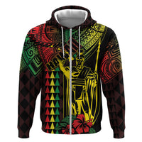 King Kamehameha Day Zip Hoodie Hawaii Kakau Reggae LT01 Zip Hoodie Black - Polynesian Pride